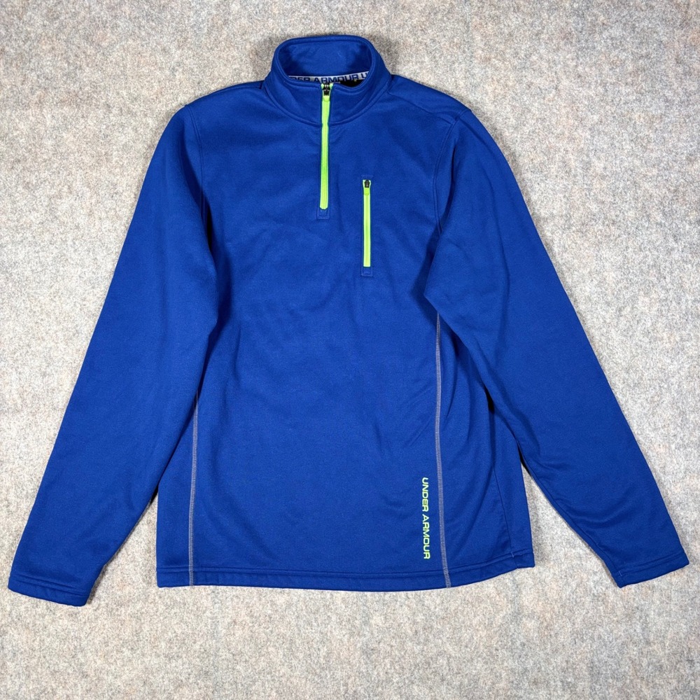Under Armour 1/4 Zip Pullover Mens M Blue Neon Zephyr Jumper Loose Fleece Active